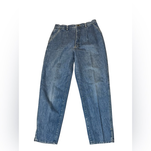 Vintage Lee Jeans Womens 16 Blue Pleated Medium Wash High Rise 90s Made In USA - Picture 1 of 10